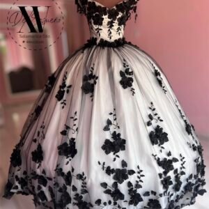 Vestido corte A blanco/negro
