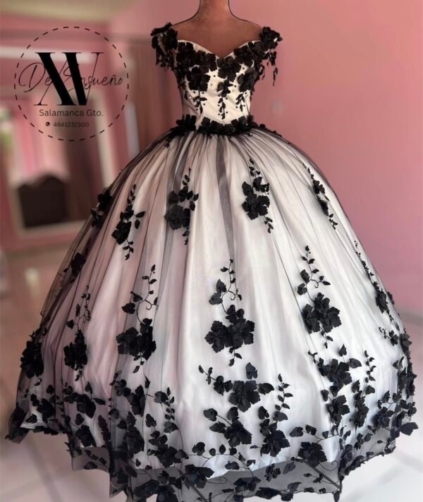 Vestido corte A blanco/negro